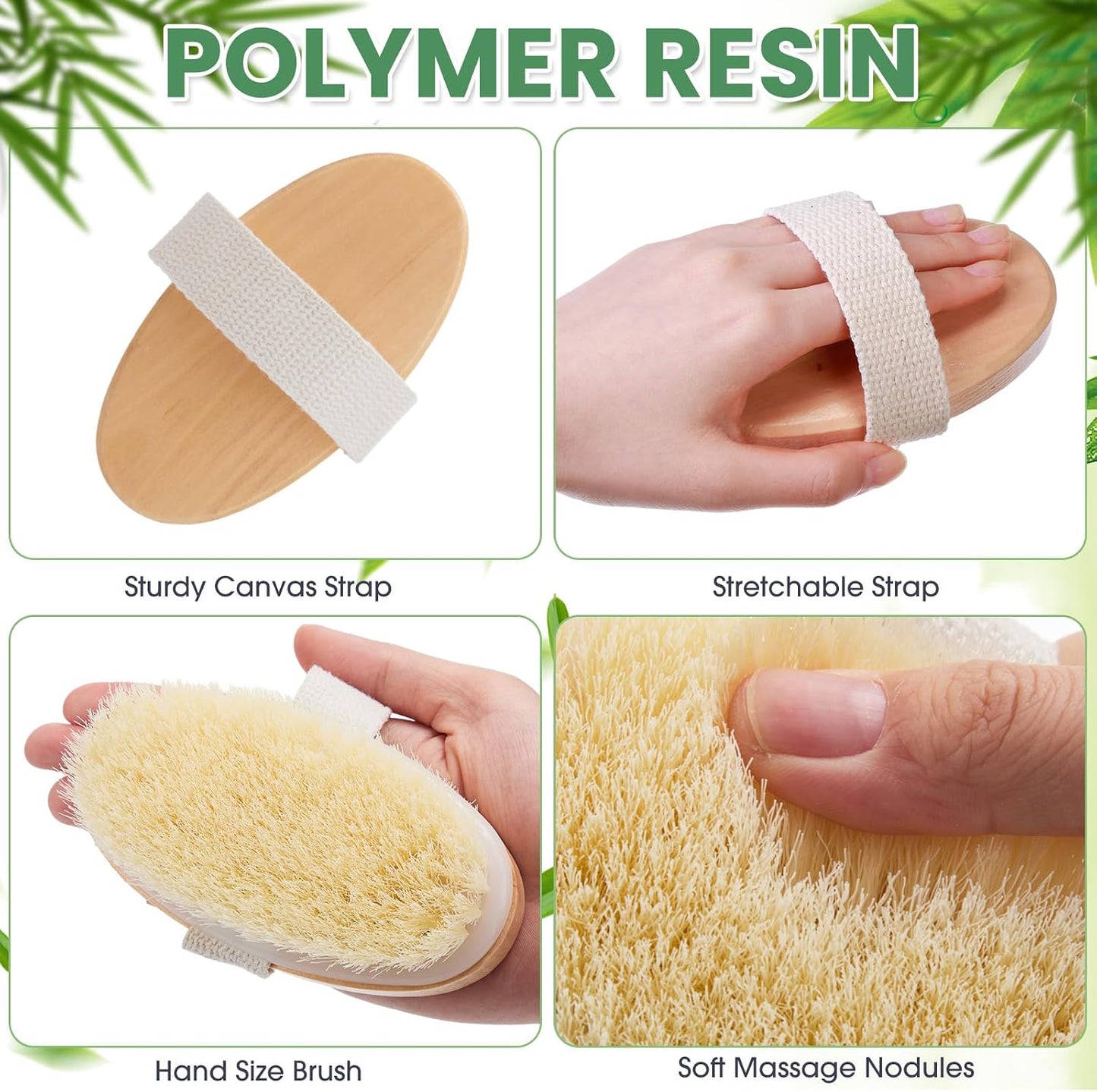 Gejoy 10 Pcs Dry Brushing Body Brush for Lymphatic Drainage Exfoliating Brush with Massage Nodule Dry Skin Body Scrubber Cellulite Shower Circulation Dead Exfoliator (4.92 x 2.56 Inches,Wood Color)