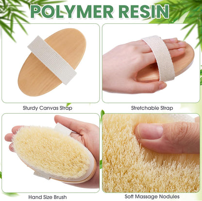 Gejoy 10 Pcs Dry Brushing Body Brush for Lymphatic Drainage Exfoliating Brush with Massage Nodule Dry Skin Body Scrubber Cellulite Shower Circulation Dead Exfoliator (4.92 x 2.56 Inches,Wood Color)