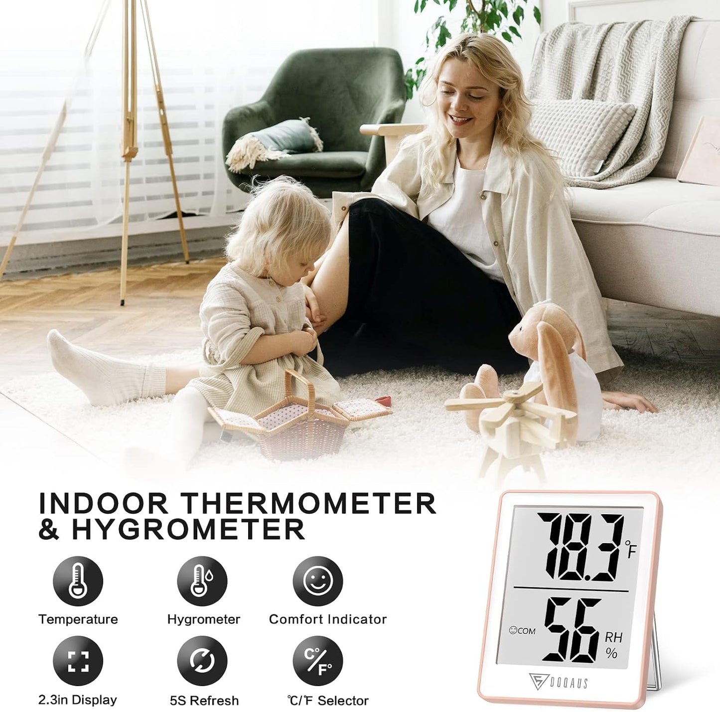DOQAUS Digital Hygrometer Indoor Thermometer Humidity Meter Room Thermometer with 5s Fast Refresh Accurate Temperature Humidity Monitor for Home, Bedroom, Baby Room, Office, Greenhouse, Cellar (Black)