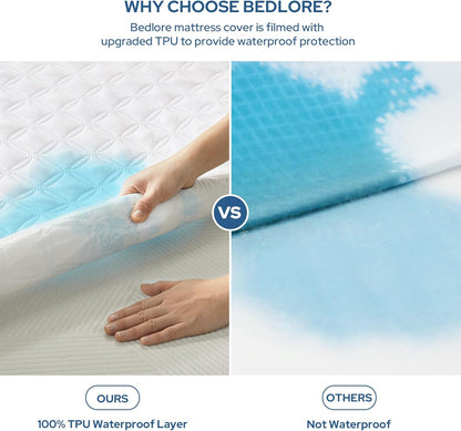 BEDLORE Waterproof Mattress Protector, Noiseless King Size Mattress Pad with Deep Pocket Fitted Up to 6-18 inches, Soft Breathable Dirt-Proof Bed Mattress Cover Washable for Bedroom, Hotel (Gray)