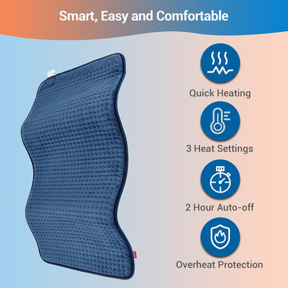 Comfytemp Extra Large Heating Pad for Back & Period, 33''x 17'' King Size FSA Eligible Pack, Birthday Gifts for Women Men Mom Dad, HSA Electric XL Heat Wrap for Body/Shoulder/Neck/Knee, Washable, Blue