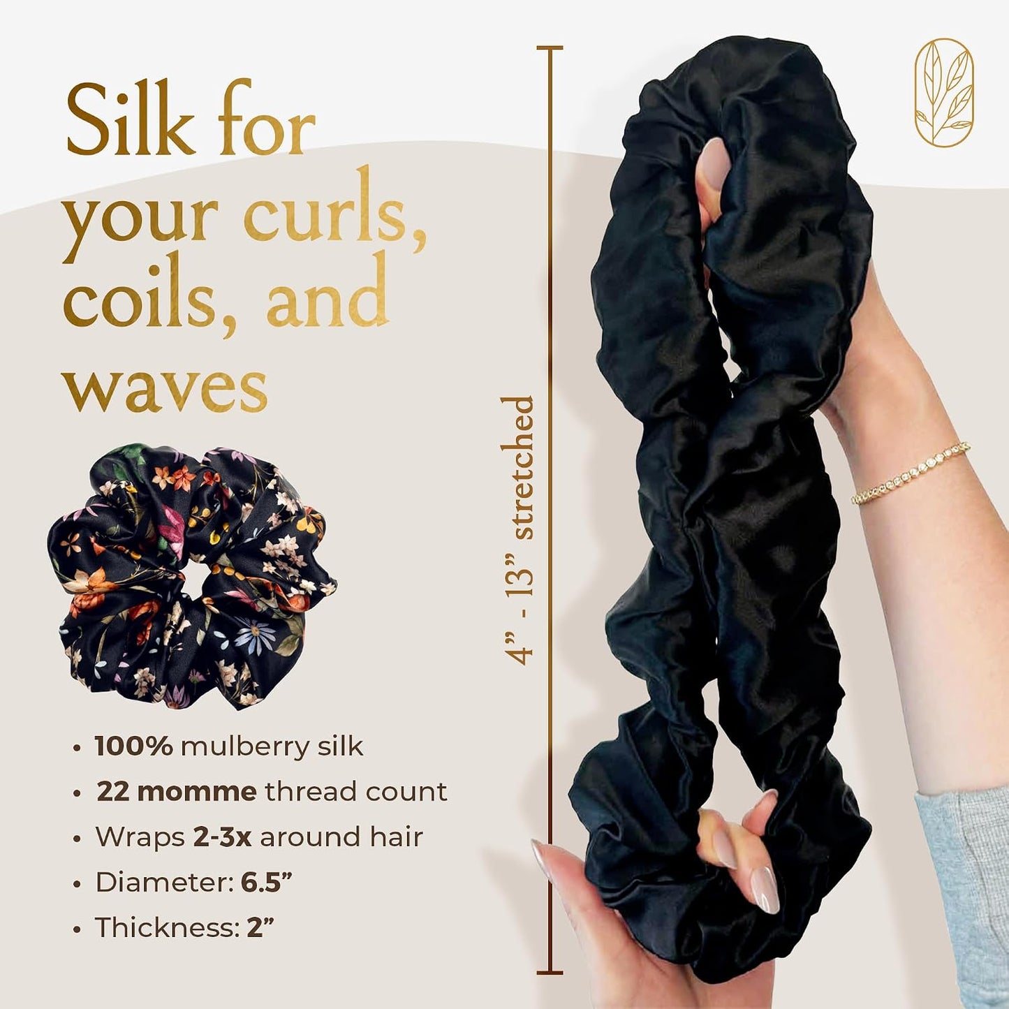Silk Scrunchies for Women Ponytail Holders – Oversized Mulberry Silk Scrunchies – Extra Large No Damage Hair Ties for Curly, Thick, and Thin - Hair Accessories for Women – Black, XL By Curlfriend