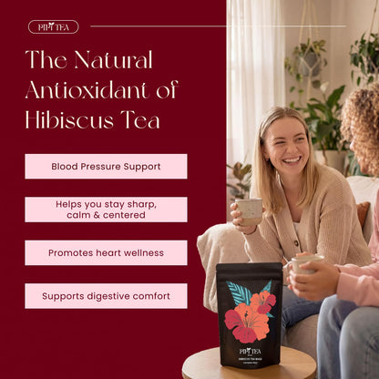 PiPi Tea Organic Hibiscus Tea Bags – Caffeine Free Herbal Tea Rich in Antioxidants, Non-GMO & Vegan, Sourced from Premium Hibiscus Flowers for Daily Wellness & Heart Health Support, 60g