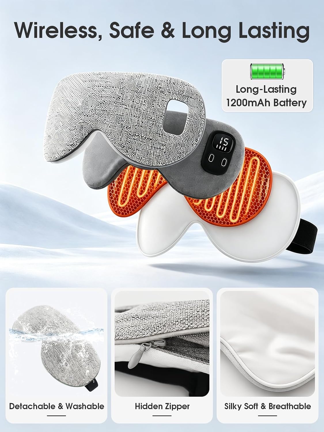 EASICUTI Heated Eye Mask, Cordless Warm Eye Compress for Dry Eyes Blepharitis Stye Treatment Eye Relief Improve Sleep, 4-Level Temperature & Timer, Washable Eye Heating Pad for Sleeping, Travel, Grey