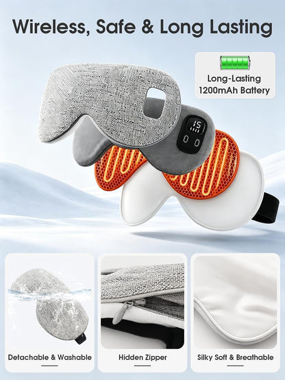 EASICUTI Heated Eye Mask, Cordless Warm Eye Compress for Dry Eyes Blepharitis Stye Treatment Eye Relief Improve Sleep, 4-Level Temperature & Timer, Washable Eye Heating Pad for Sleeping, Travel, Grey