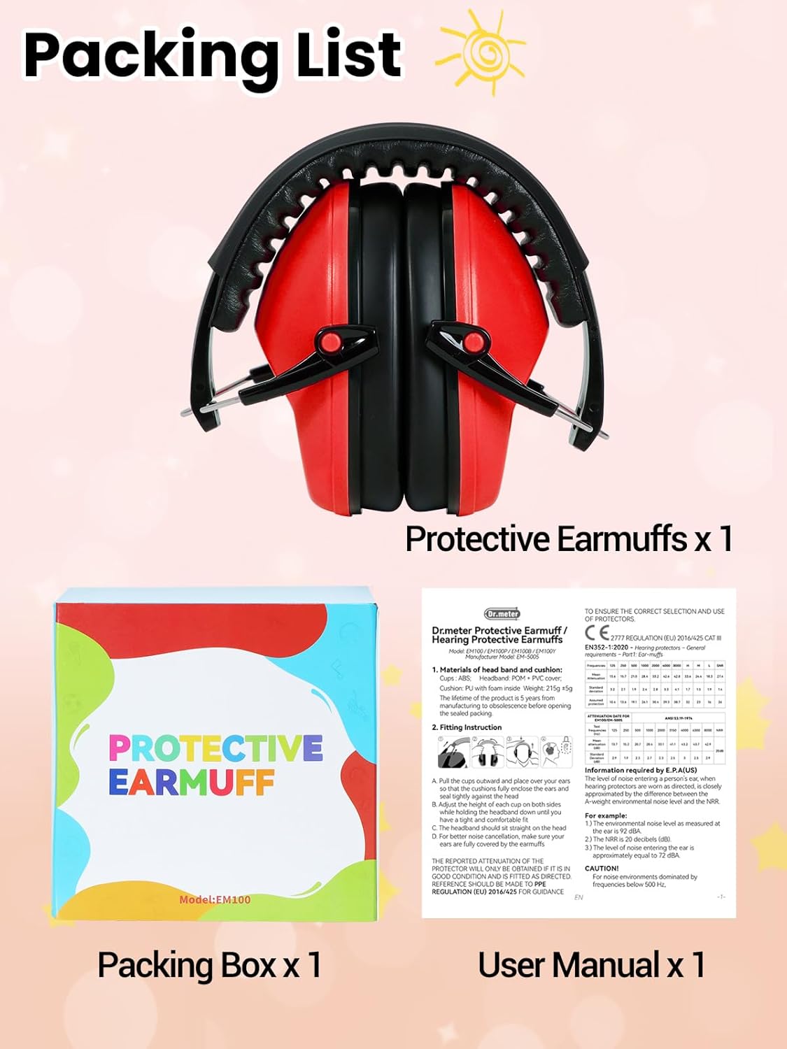 Dr.meter Ear Muffs for Noise Reduction: 27.4SNR Noise Cancelling Headphones for Kids Adults, EM100 Adjustable Hearing Protection Earmuffs for Monster Jam, Autism Sensory, Concerts, Fireworks