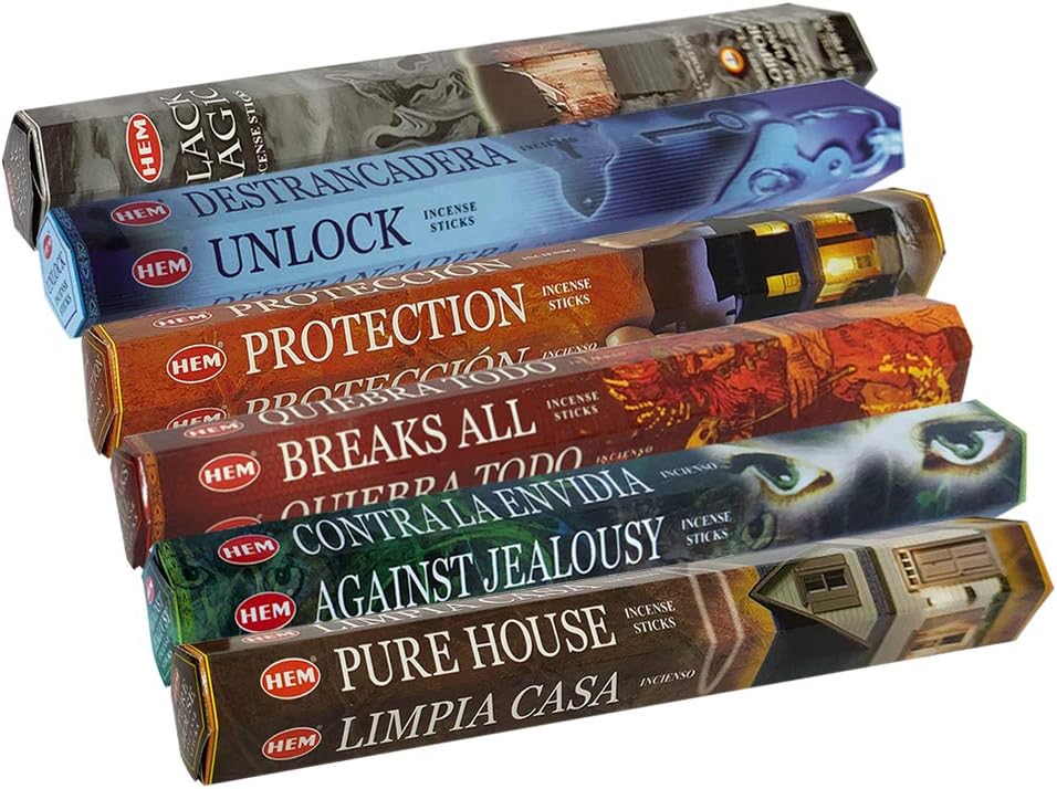 Hem Incense Sticks Variety Pack #23-120 Insence-Sticks (6 Incents x 20 Insense) + Incense Stick Holder with 6 Most Liked Scents Including Patchouli Dragons Blood White Sage Frankincense-Myrrh