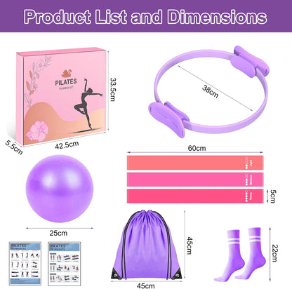 Pilates Kit for Home Workouts Set for Women, Pilates Ring Equipment and Ball Set Home Pilates Workout Kit with 15" Magic Circle Ring and Resistance Bands, A Must-Have for Beginners and Seasoned Yogis