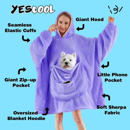 yescool Wearable Blanket Hoodie, Flannel Sherpa Fleece Blanket Sweatshirt for Adults Women Men,One Size Fits All - Colors A