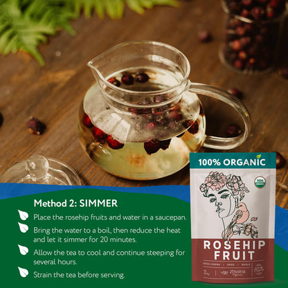 Rosehip Tea Organic (8oz.) – Dried Rose Hip Fruit Whole – Source of Vitamin C from Food