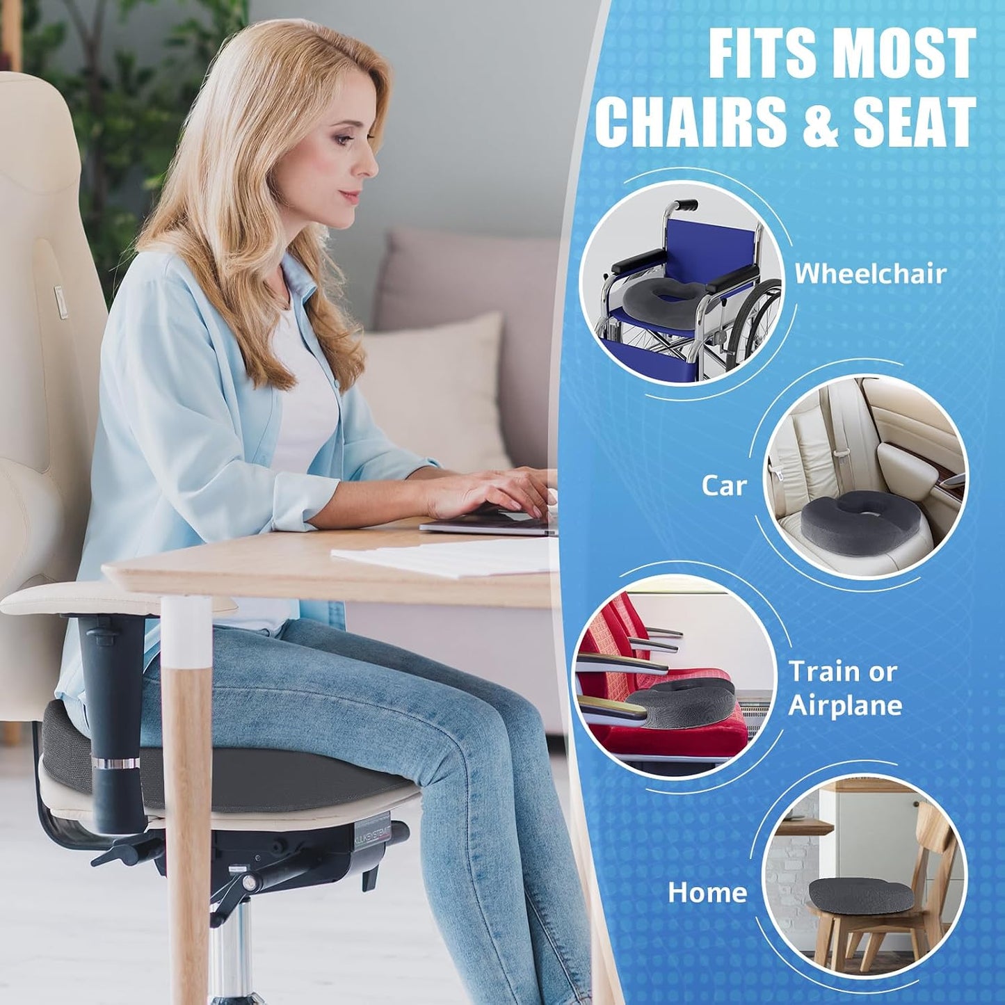 BlissTrends Donut Pillow Seat Cushion,Donut Chair Cushions for Postpartum Pregnancy & Hemorrhoids,Tailbone Pain Relief Cushion,Memory Foam Lifting Cushions for Office&Home Chairs (Black)