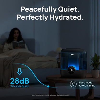 DREO 6L Humidifiers for Bedroom, 60H Runtime, 28 dB Quiet, HM524 | Precise Humidity Control, Easy to Refill & Clean, Nightlight, Cool Mist Humidifiers for Large Rooms, Baby Nurseries & Plants