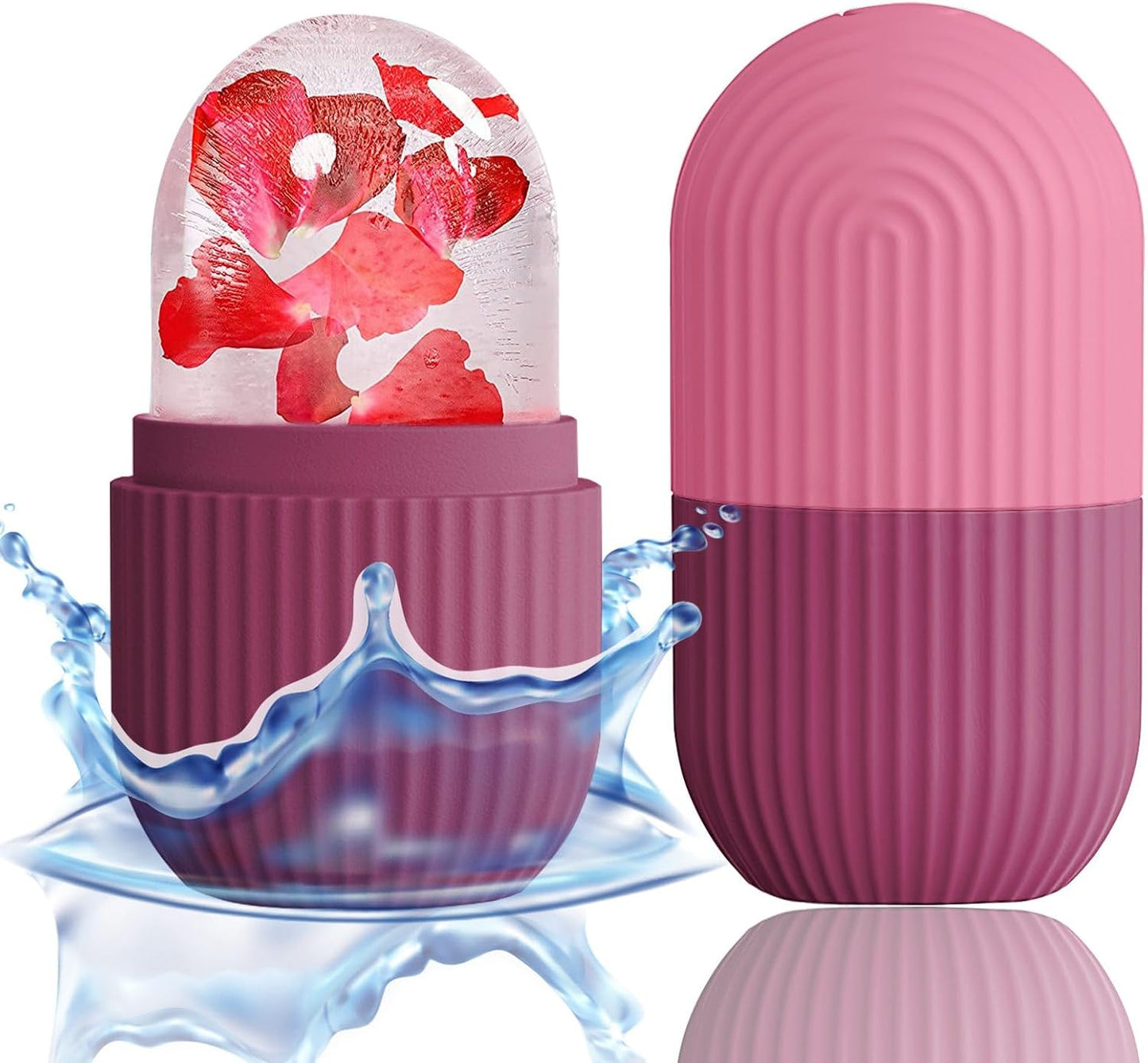 XHJRI Ice Cube Roller Massager for Face, Eyes and Neck Naturally Conditioning and Skin Care,De-Puff Eye Bags,Reduce Migraine Pain,Reusable Massage Silicone Ice Mold (Pink)