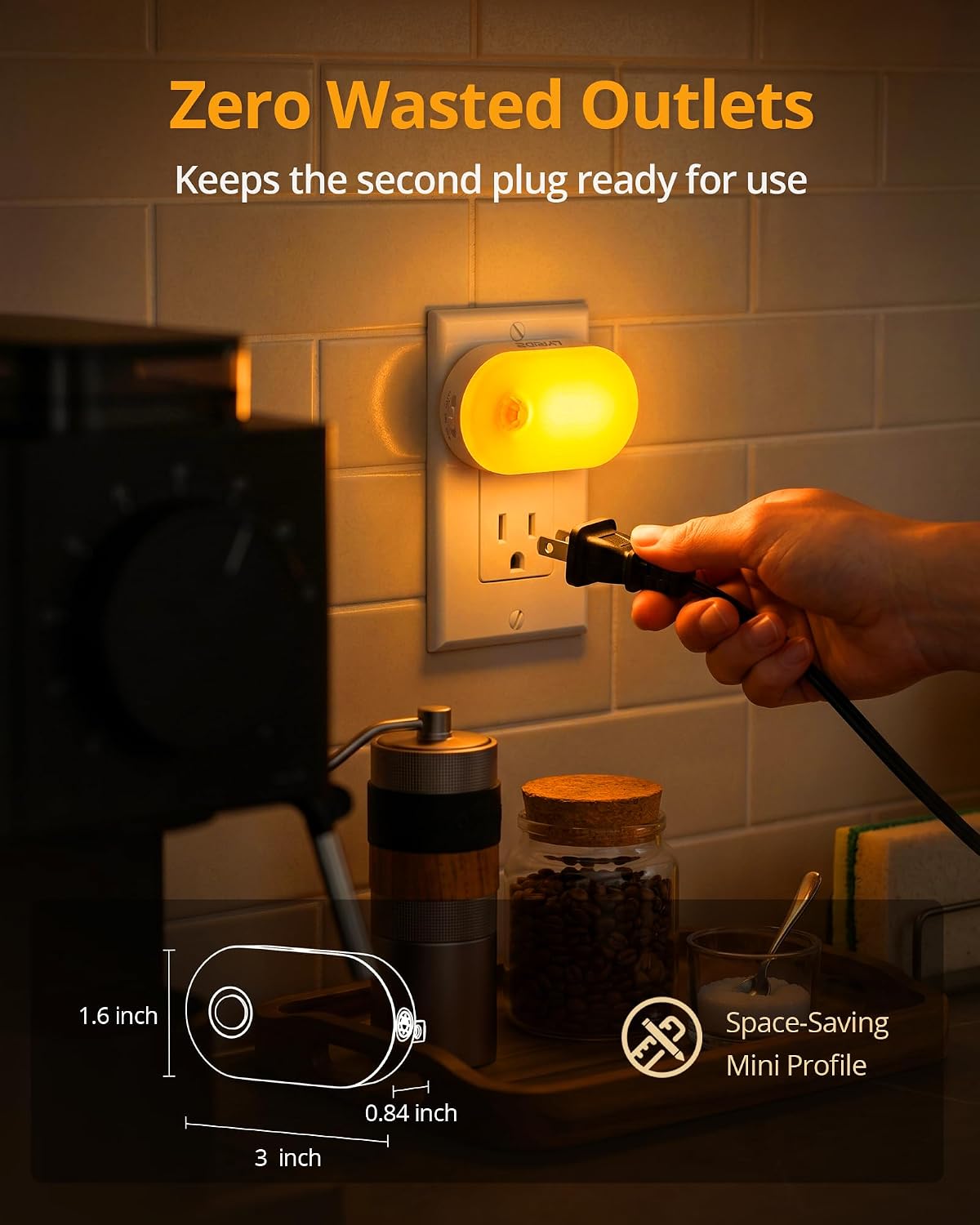 Lyridz 120LM Ultra Bright Plug-in Motion Sensor Night Light, Stepless Dimmable LED Nightlight, Always-On and Auto-Off, for Hallway, Stairs, Bathroom, Bedroom, Garage, Amber (2-Pack)