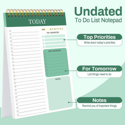 to Do List Notepad, Undated Daily Planner, 120 Pages, 6.7 x 9.8 in | 100 GSM FSC Paper, Plastic Cover, Spiral Bound, Tear-Off Pages, Task Checklist Layout For Home Office School Supplies