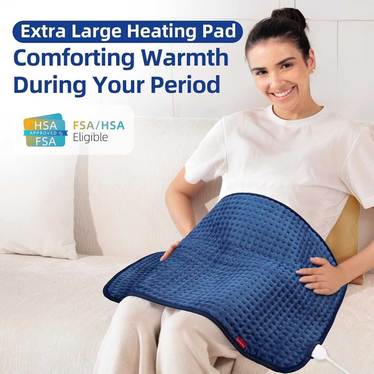 Comfytemp Extra Large Heating Pad for Back & Period, 33''x 17'' King Size FSA Eligible Pack, Birthday Gifts for Women Men Mom Dad, HSA Electric XL Heat Wrap for Body/Shoulder/Neck/Knee, Washable, Blue