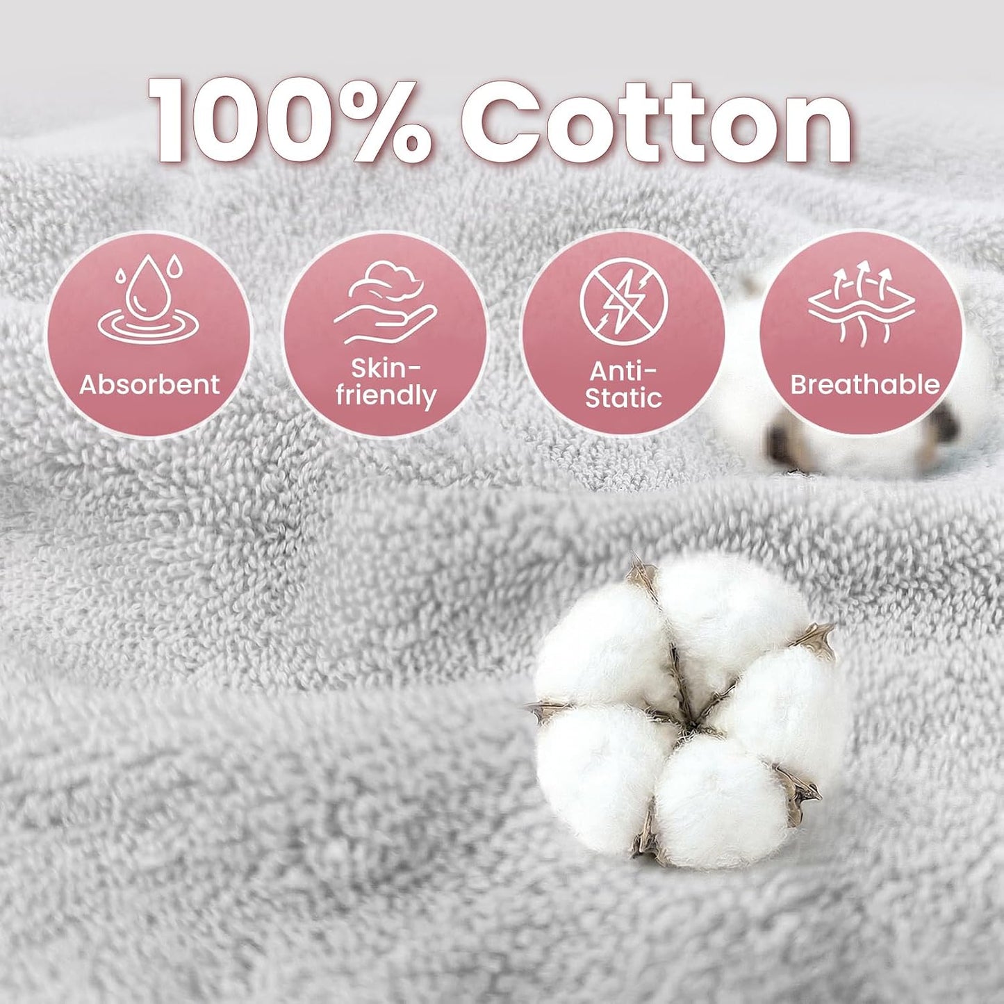 Mandydov 100% Cotton Hair Towel Wrap for Women, 2 Pack Thickened & Super Absorbent Turbans, Anti Frizz Quick Dry Hair Towels (Blue, Pink Blush)