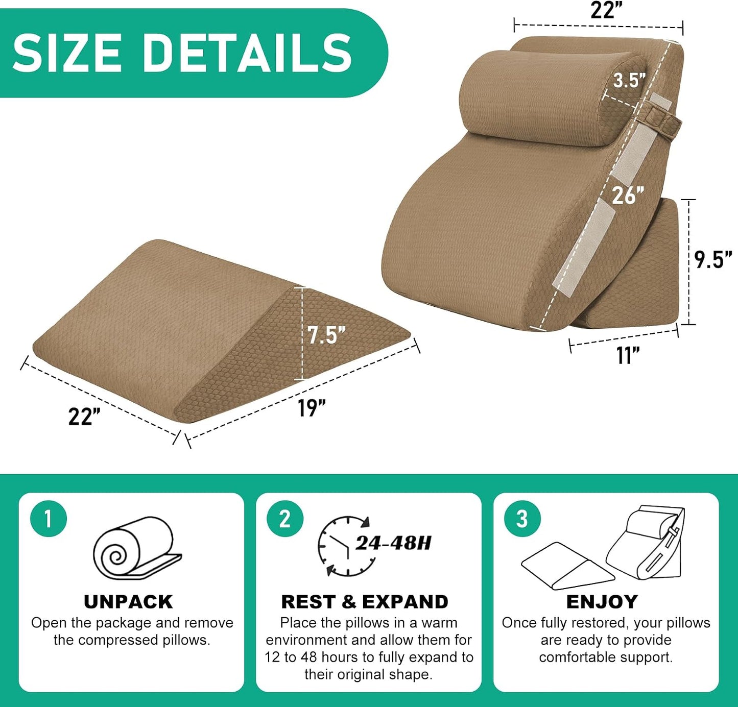 4PCS Wedge Pillow Set for After Surgery, White/Grey