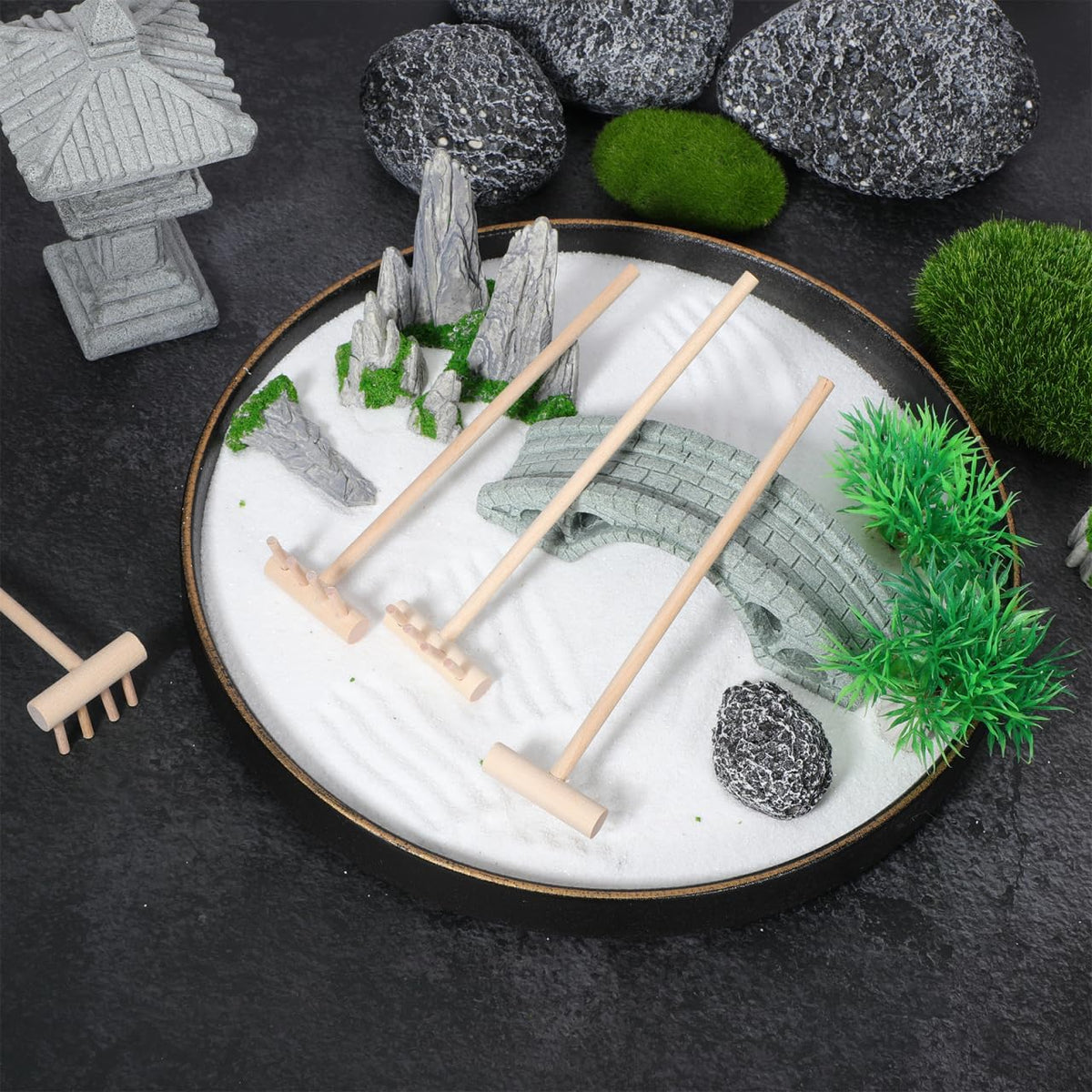 Garneck 64Pcs Mini Zen Garden Rakes Bamboo Sand Rake Set for Desktop Trays