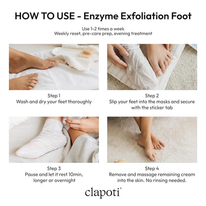 Clapoti Korean Enzyme Exfoliating Foot Masks, 1 Pack — Smoother Feet in One Use, Gentle Non-Peeling, 99% Natural Papaya & Pineapple, Vegan, for Rough Cracked Feet