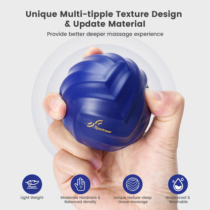 Sportneer Massage Balls for Trigger Point Therapy, Lacrosse Ball with String, Muscle Myofascial Massage Balls for Deep Tissue Release Foot Plantar Fasciitis,Hard Ball for Back Shoulder Relax- Blue