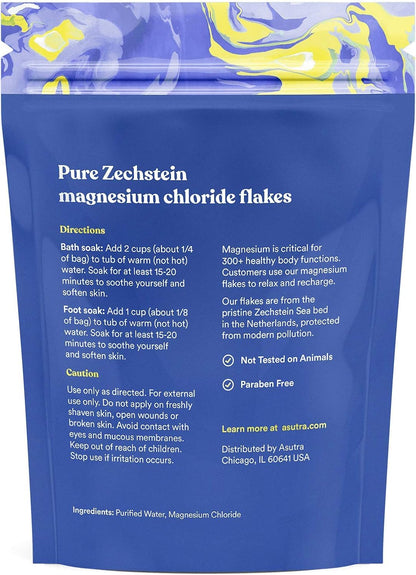 Asutra Lavender Magnesium Chloride Flakes for Bath, Pure Zechstein Source, Magnesium Flakes for Bath Soak, Foot & Body, 2 lbs