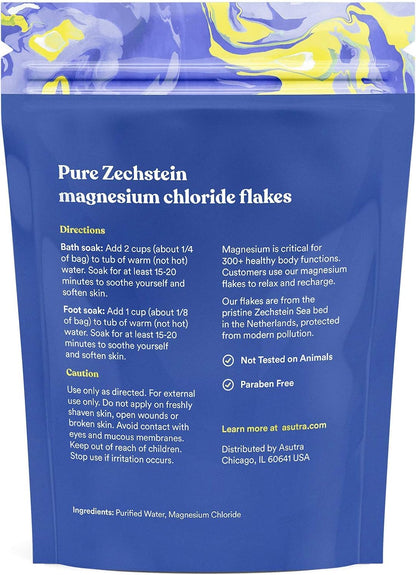 Asutra Lavender Magnesium Chloride Flakes for Bath, Pure Zechstein (2lbs)