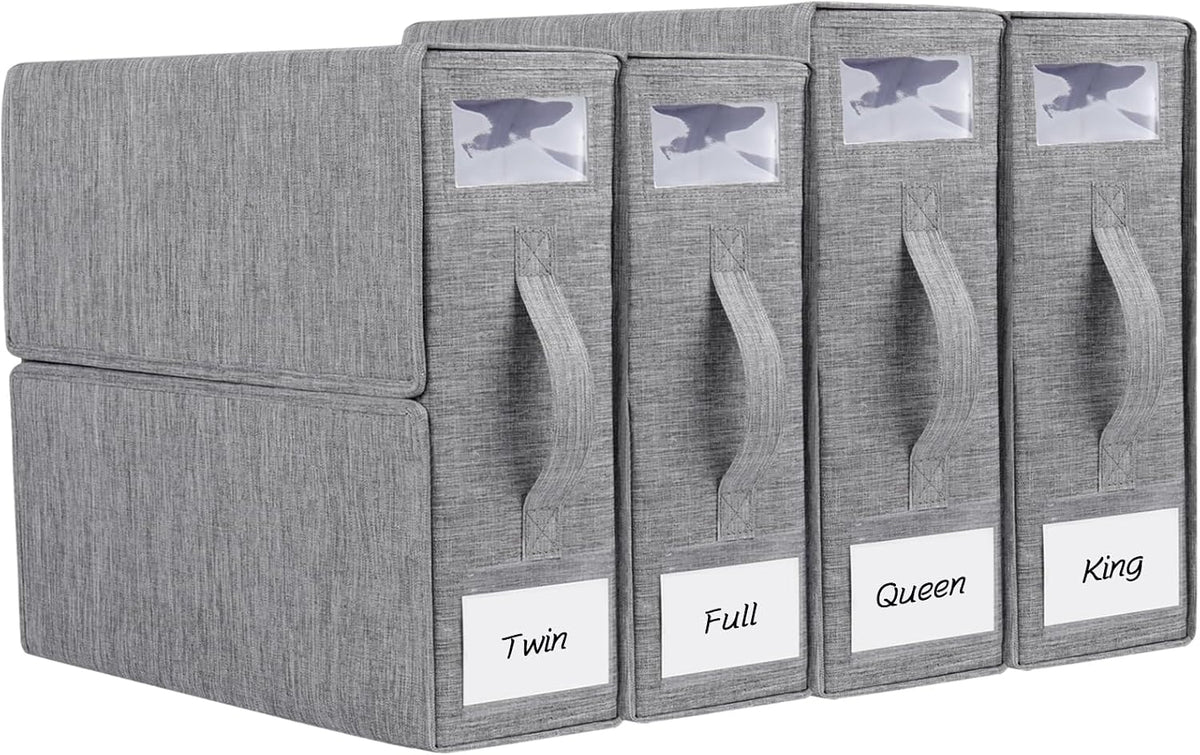 Cosybreeze Bed Sheet Organizers and Storage 2 Pack Foldable Linen Closet Organizer with Window - Full/Twin Size Bedding Storage for Duvet Cover, Bedding Clothes (Gray)