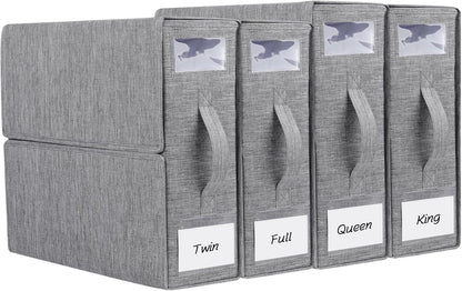 Cosybreeze Bed Sheet Organizers and Storage 2 Pack Foldable Linen Closet Organizer with Window - Full/Twin Size Bedding Storage for Duvet Cover, Bedding Clothes (Gray)
