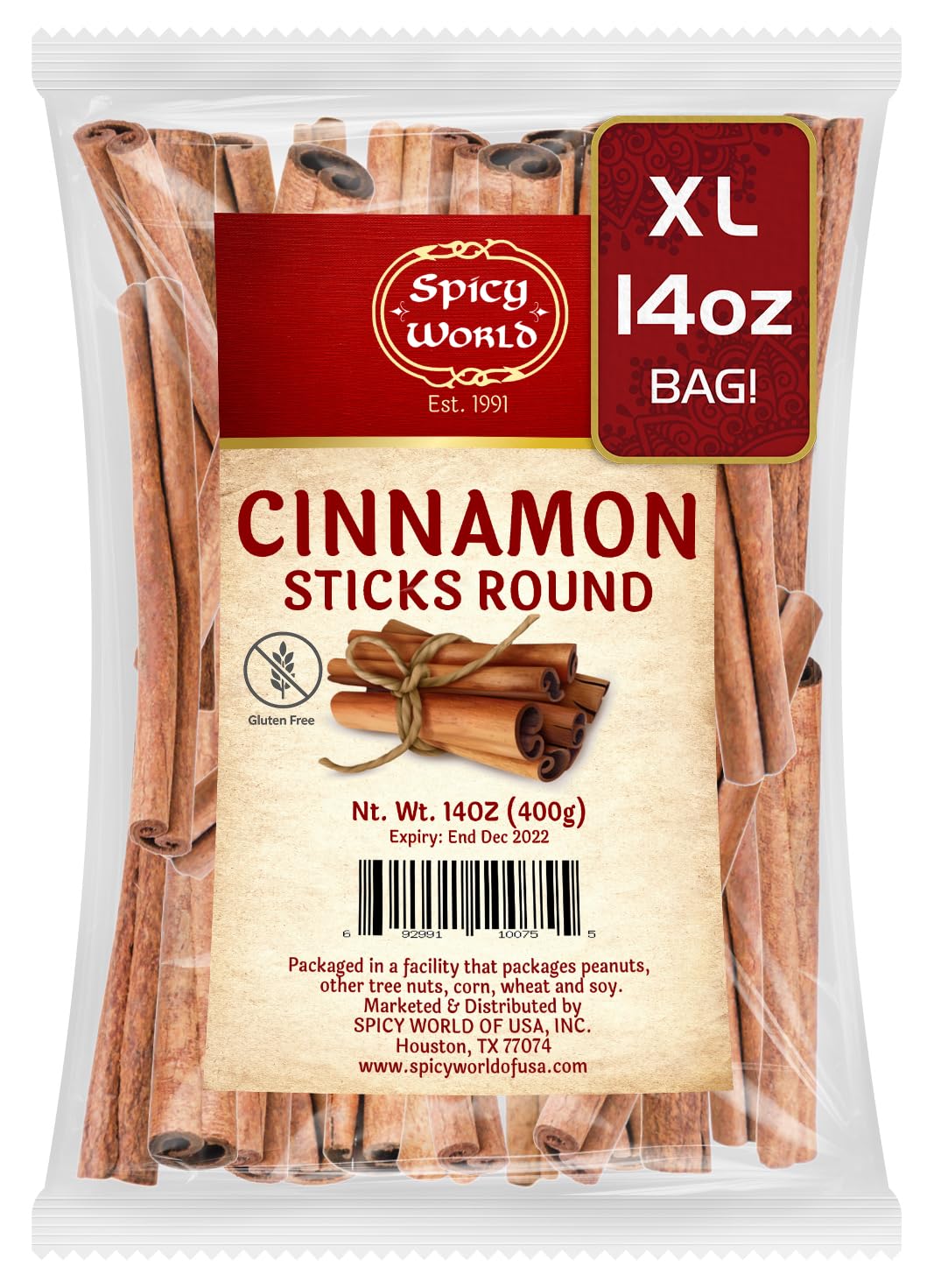 Spicy World Cinnamon Sticks 14 Oz Bag ~100 Sticks - Strong Aroma, Perfect for Baking, Cooking & Beverages - 3+ Inches Length - Cassia Saigon Cinnamon from Vietnam