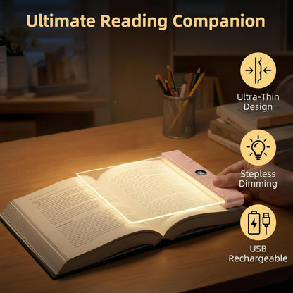 XL LED Flat Book Light for Reading at Night in Bed, Matte Pink