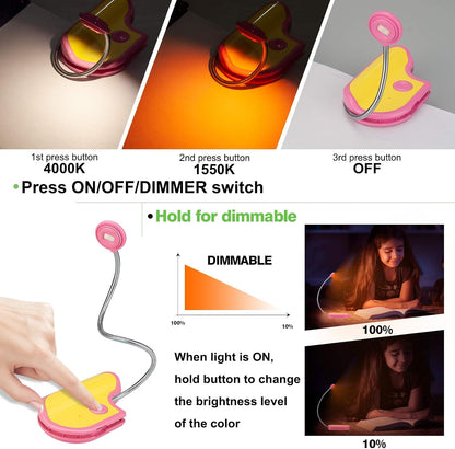 Amber Reading Light Rechargeable, Book Light Kids for Reading in Bed, Clip On Reading Book Light, 2 Lighting Modes, Blue Light Blocking for Eye-Care, Small Bookmark Light for Bookworm-Violet