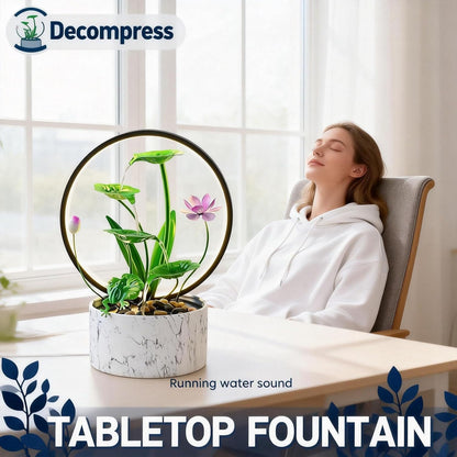 11‘’ H Pink Tabletop Water Fountain, Zen Desktop Waterfall, Indoor Lotus Desktop Decorative Fountain, Home Bathroom Bedroom Decor.