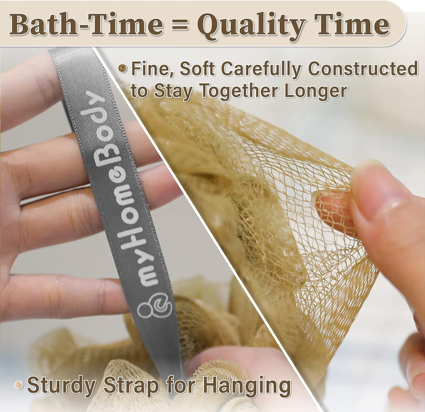 myHomeBody Large 70g Loofah Sponge, Bath Body Scrubber for Women, Men, Exfoliating Shower Pouf with Activated Charcoal - 2 Graphite Gray + 1 Sage Green, 3 Pack