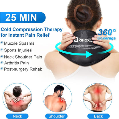 RelaxCoo Neck Ice Pack Wrap, Reusable Gel Ice Pack for Neck Shoulders, Cold Compress Therapy for Pain Relief, Injuries, Swelling, Bruises, Sprains, Inflammation and Cervical Surgery Recovery