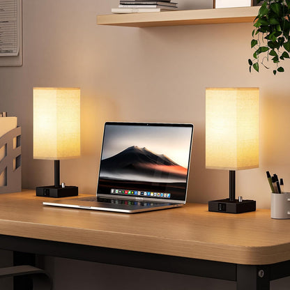 Bedside Table Lamps Set of 2 for Bedroom - Dimmable, USB C+A, 2 AC Outlets