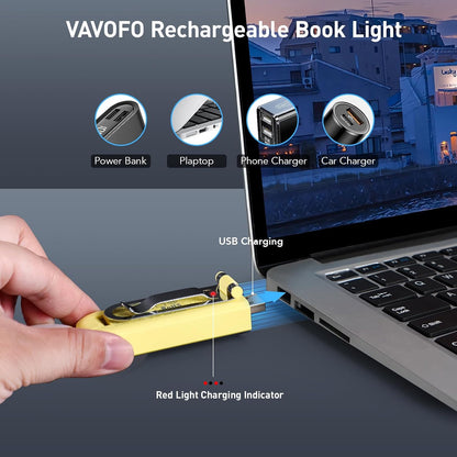 VAVOFO USB Rechargeable Book Light, Blue Light Blocking, Amber Clip-On Bookmark Shaped Reading Light, Eye Care 6 LEDs With 9 Lighting Modes for Bookworms (Grey)