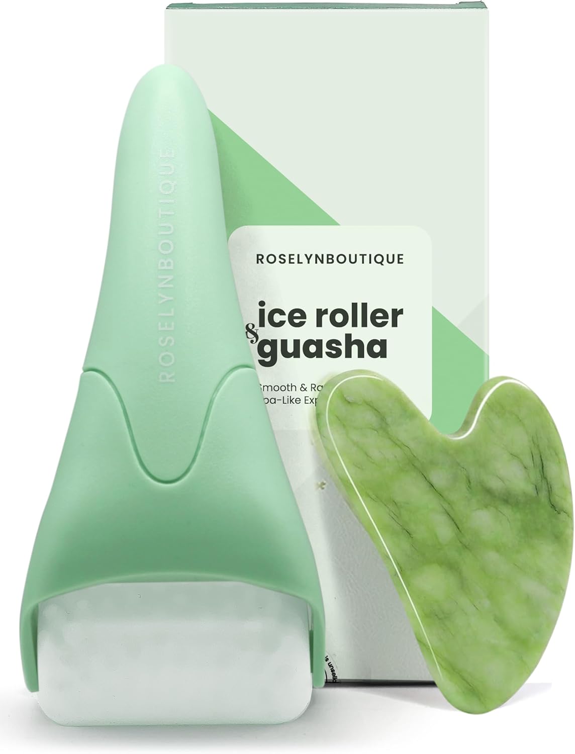 ROSELYNBOUTIQUE Gua Sha Facial Tools & Ice Roller for Face (Green) | Wrinkles Fine Lines Puffiness Massager Facial Self Care Gifts for Men Women