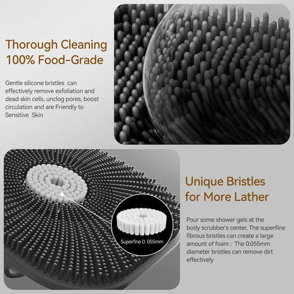 Zinc Infused Silicone Body Scrubber for Men, New Upgrade Deep Exfoliating Body Scrubber for Shower, Silicone Loofah Men for Sensitive Skin with Lathering Bristles and Ergonomic Non-Slip Handle (Gray)