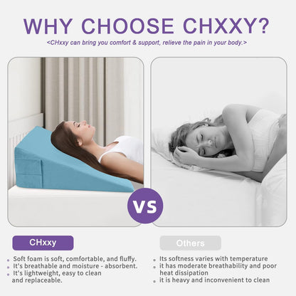 CHxxy Memory Foam Bed Wedge Pillow (10"x24"x24") - Acid Reflux & Back Pain Relief, Anti-Snoring Incline Design, Removable Washable Cover for Sleep & Post-Surgery Support