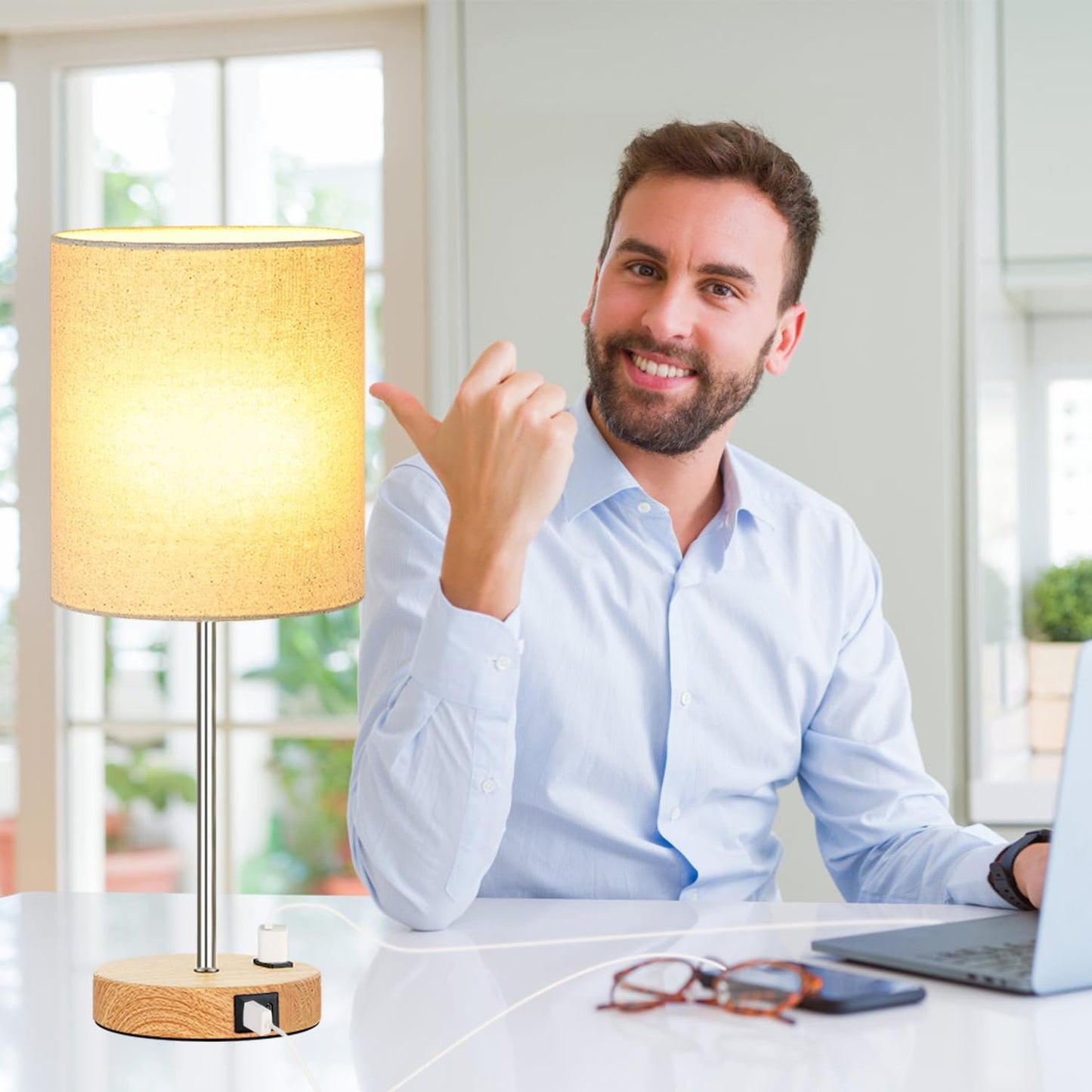 Set of 2 Touch Control Table Lamps with 2 USB & AC Outlet, 3-Way Dimmable Bedside Nightstand Lamps for Bedroom Living Room Nursery, 800 Lumens 5000K Daylight Bulbs Included