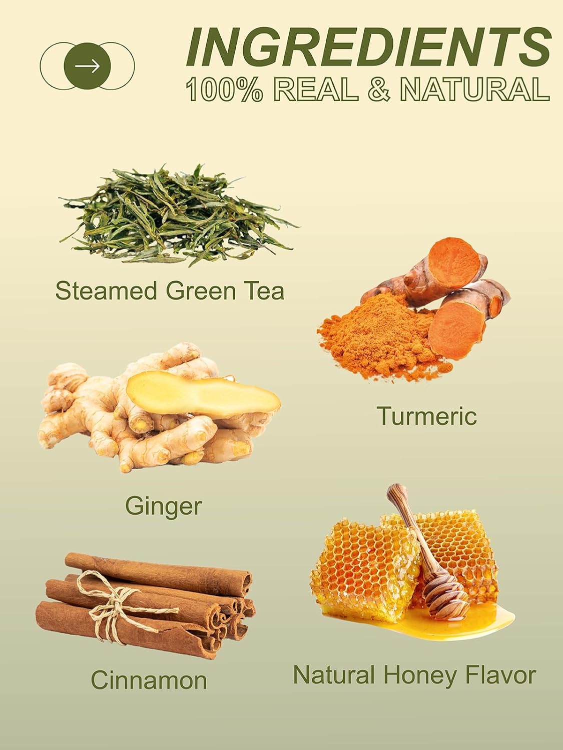 TeeLux Ginger Turmeric Green Tea Bags, Sweet Honey Aroma, Caffeinated 100ct