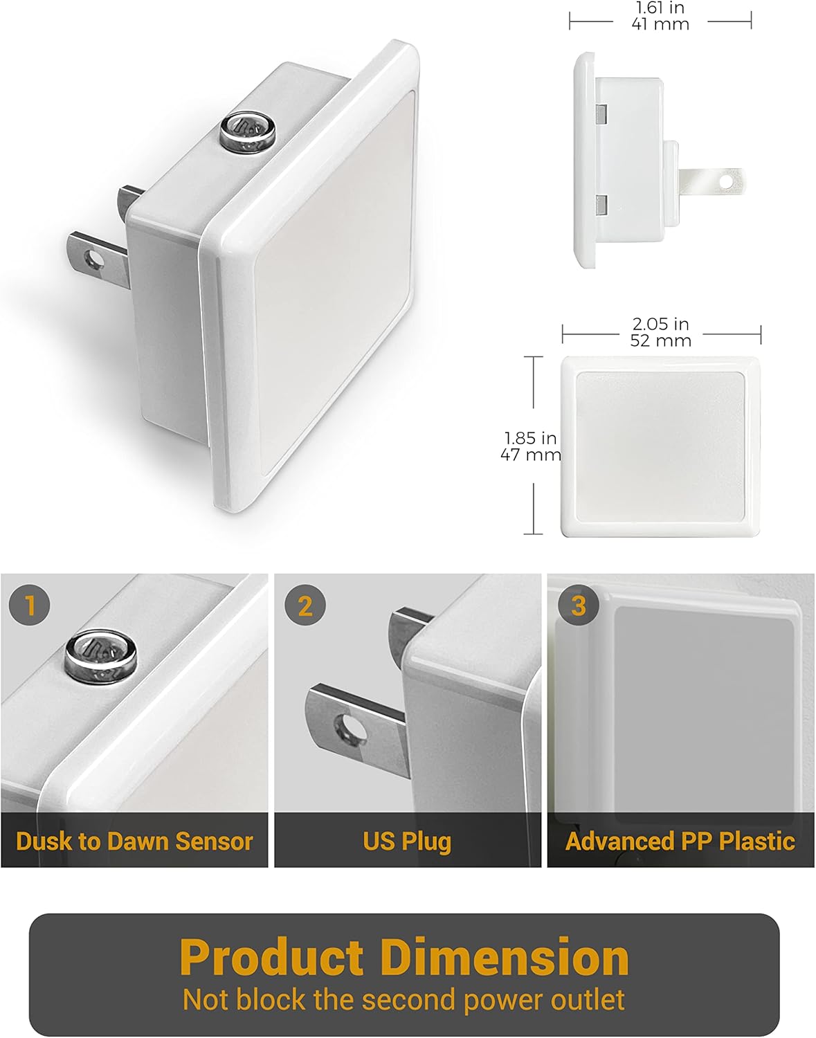 JandCase Amber Night Light[2 Pack], Night Lights Plug into Wall, LED Plug in Nightlight with Dusk-to-Dawn Sensor, 0.3W Dim Night Light for Sleep, Bedroom, Bathroom, Hallway, Non-dimmable