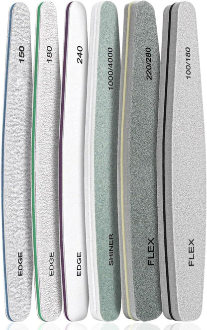 6pcs Nail File Nail Buffers for Natural Nails, Emery Boards for Nails, Nail Buffer and Shine Kit Nail Filer, Nail Buffer Block 100/180 Grit Nail Files Fingernail Files
