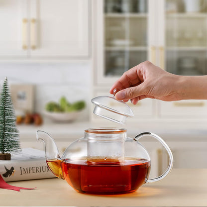 CNGLASS Glass Teapot Stovetop Safe,Clear Teapot with Removable Infuser 20.3 oz,Loose Leaf and Blooming Tea Maker