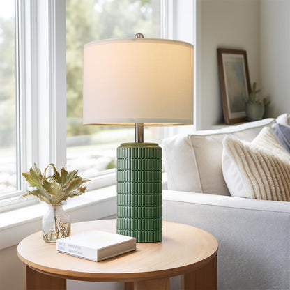 PoKat 20.75" Small Modern Ceramic Table Lamps Set of 2 for Bedroom, White Bedside Lamps for Night Stands, Farmhouse Desk Home Decor Gift Nightstand Table Lamps for Living Room End Table Beige