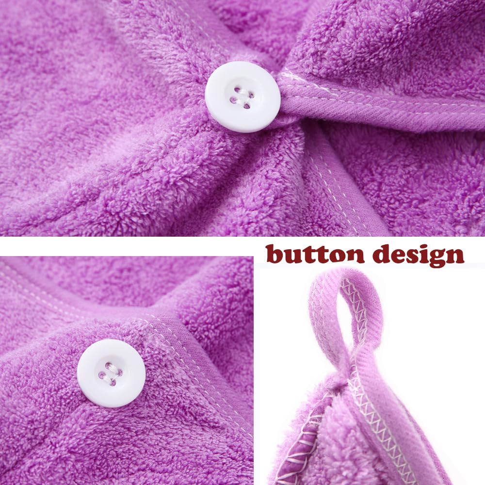 M-bestl 2 Pack Microfiber Hair Towel Wrap,Hair Drying Towel with Button,Quick Dry Hair Towel Turban for Women,Absorbent Anti-frizz Head Towel for Long Thick Curly Hair(Pink&Beige)