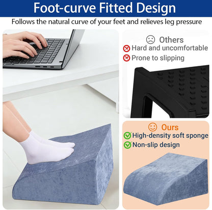 Foot Rest for Under Desk at Work, Ergonomic Under Desk Footrest with Washable Cover for Office, Home & Gaming Leg Elevation Pillow Black