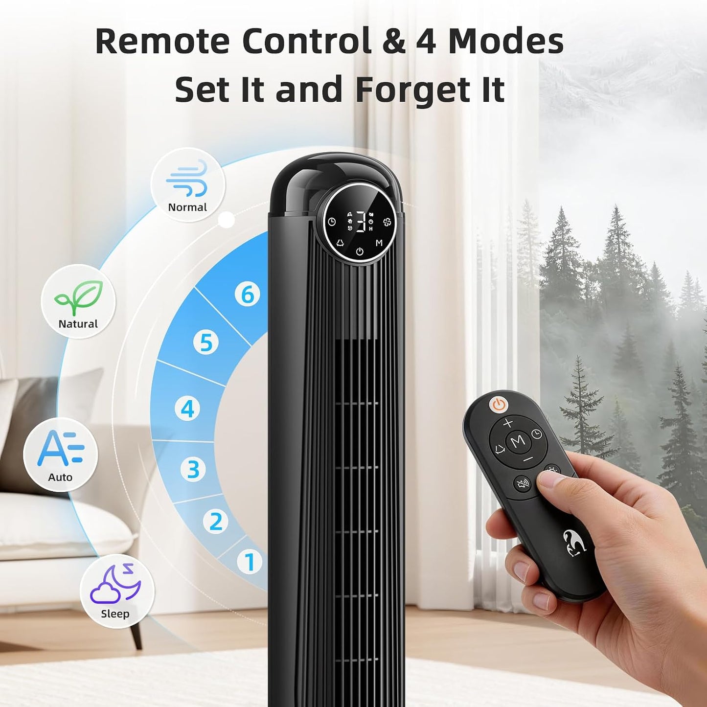 Antarctic Star T36 Tower Fan-36 Inch, Bladeless Oscillating Fan with Remote, 6 Speeds & 4 Modes, LED Display, 9H Timer, Quiet Floor Standing Fan for Bedroom Living Room Office, Pink