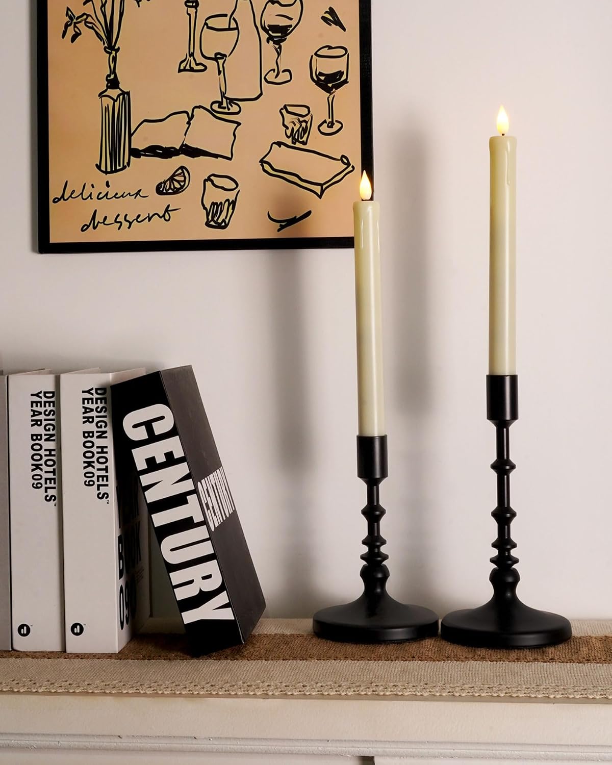Homemory 6 Pack Flameless Taper Candles, No Remote, Realistic Flickering Battery Operated Candlesticks, Ivory LED Plastic Candle Safe for Weddings, Table Decor, Christmas, and Halloween